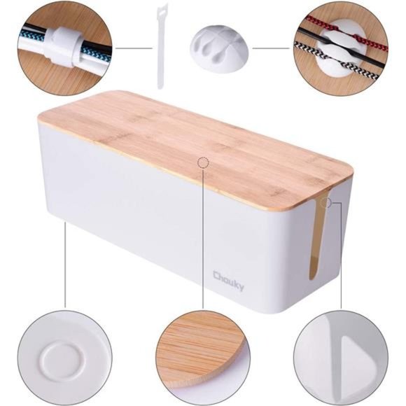 2 Pack Large Cable Management Box – Wooden Style Cord Organizer Box and Cover - Picture 2 of 7